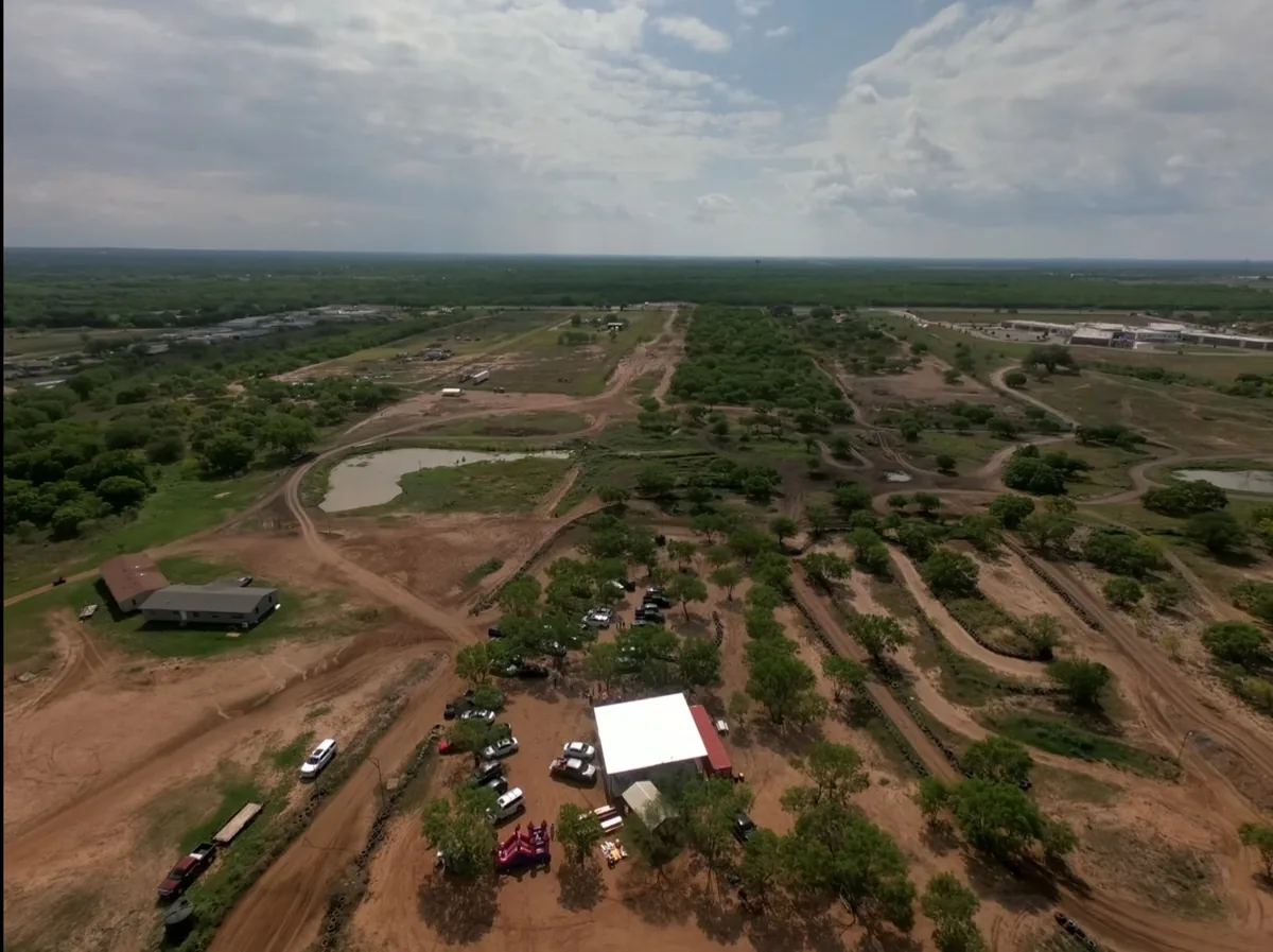 Aerial view of covered pavilion at 281 Country Club offroad park San Antonio